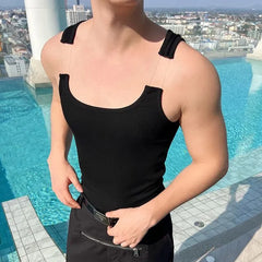 Transparent Strap Scoop Neck Plain Tank Top