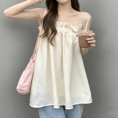 Square Neck Plain Frill Trim Flowy Cami Top