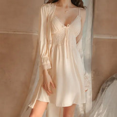 Lace Trim Pajama Dress / Robe / Set