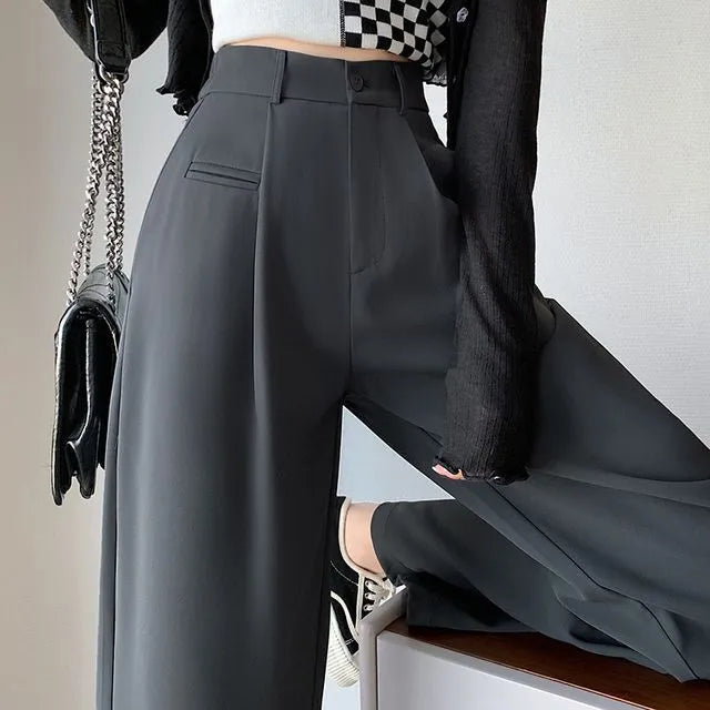 High Rise Plain Wide Leg Slacks (Various Designs)