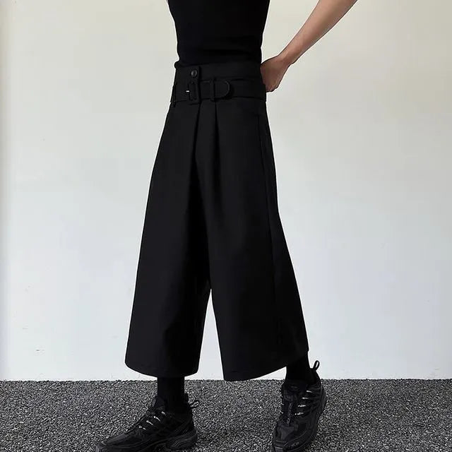 High Waist Plain Wide Leg Crop Dress Pants