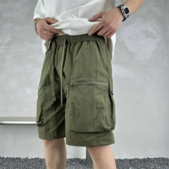 Drawstring Waist Plain Cargo Shorts