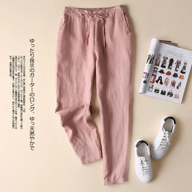 Drawstring Waist Plain Slim Fit Pants