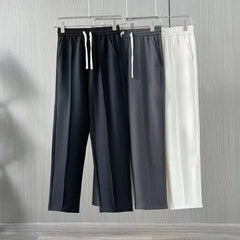 Drawstring Waist Plain Cropped Straight Leg Suit Pants
