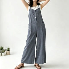 Spaghetti Strap V-Neck Striped Wide Leg Jumpsuit