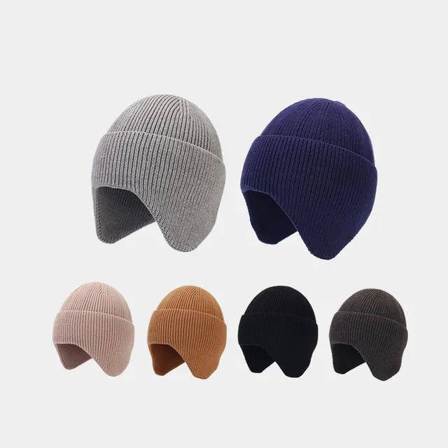 Plain Knit Beanie with Ear Flap