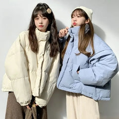 Stand Collar Plain Padded Zip Jacket
