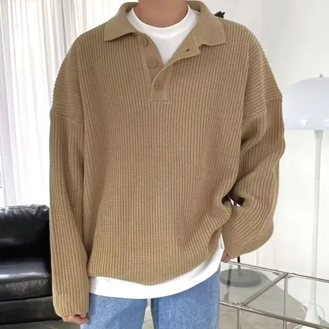 Long-Sleeve Plain Polo-Neck Sweater