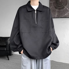 Long-Sleeve Plain Half-Zip Polo-Neck Sweatshirt