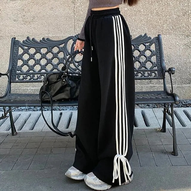 High Waist Striped Loose-Fit Wide-Leg Sweatpants