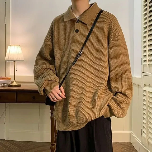 Long-Sleeve Plain Polo-Neck Sweater