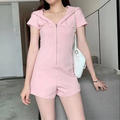 2XL - Short-Sleeve Plain Hood Zip Romper