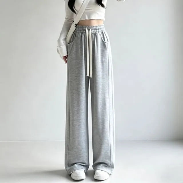 High Rise Wide Leg Plain Sweatpants