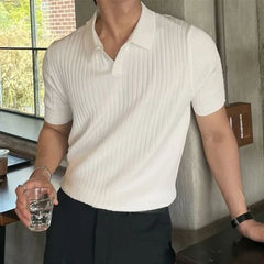 Short-Sleeve Plain Knit Polo Top