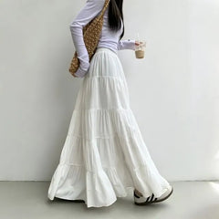 High Waist Plain Maxi A-Line Skirt