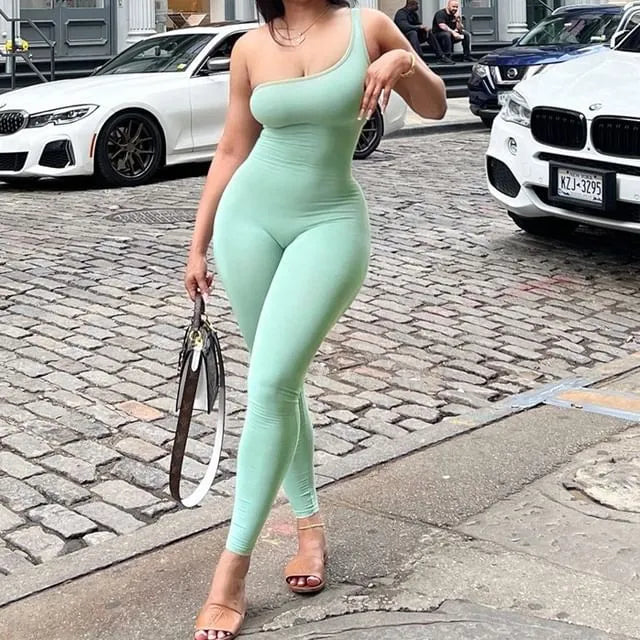 One-Shoulder Plain Jumpsuit