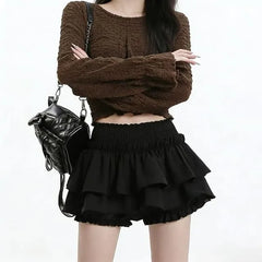High Waist Plain Ruffled Mini A-Line Layered Skirt