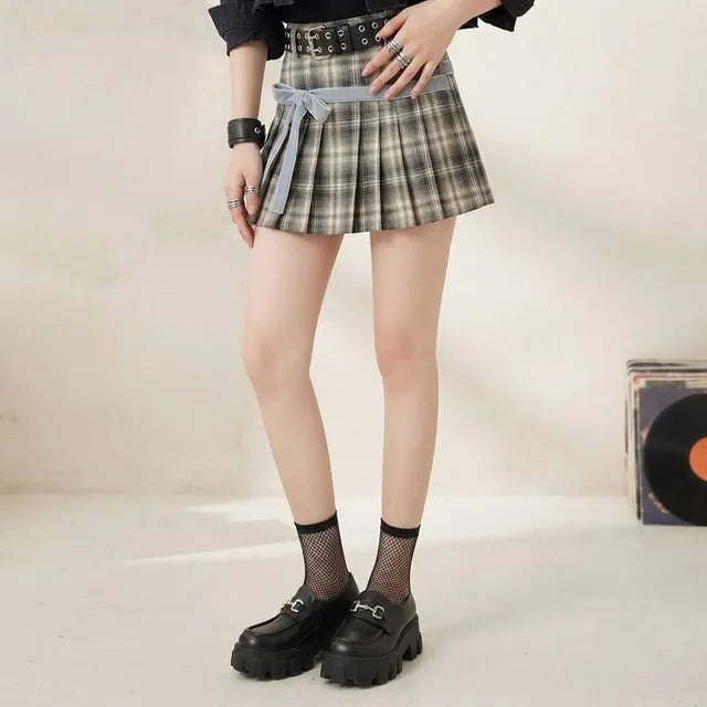 High Waist Plaid Mini Pleated Skirt