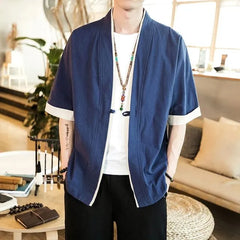 Elbow-Sleeve Open Front Linen Jacket