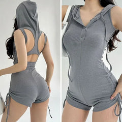Sleeveless Hooded Plain Romper