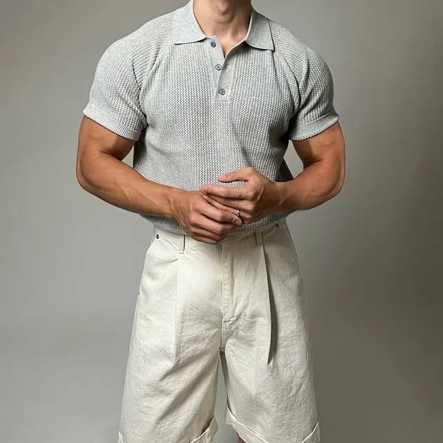Short-Sleeve Plain Knit Polo Shirt