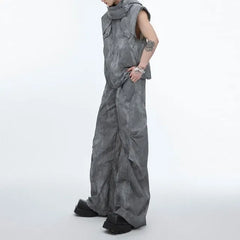 Hooded Zip Vest / High Waist Wide Leg Pants