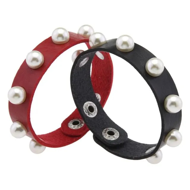 Faux Pearl Faux Leather Bracelet