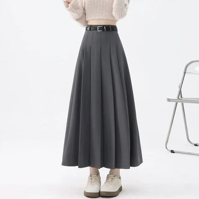 High Rise A-Line Pleated Maxi Skirt