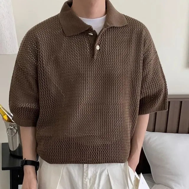 Short-Sleeve Plain Knit Polo Shirt