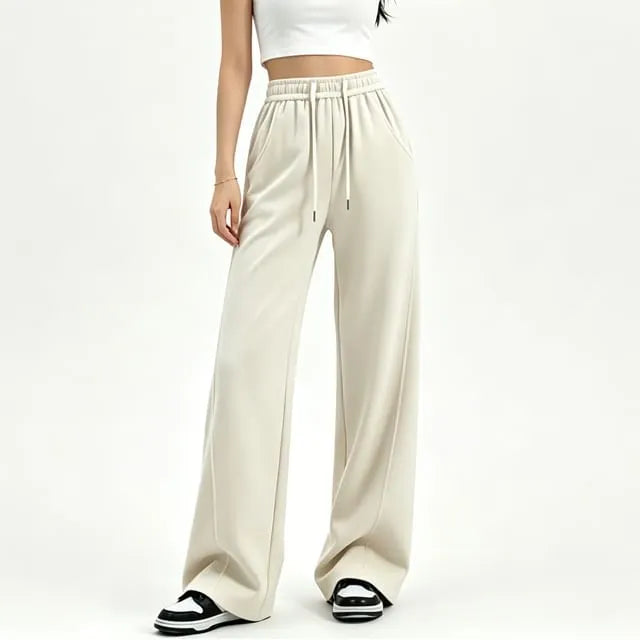 Mid Rise Plain Wide Leg Pants