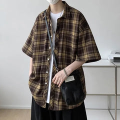 Elbow-Sleeve Plaid Shirt