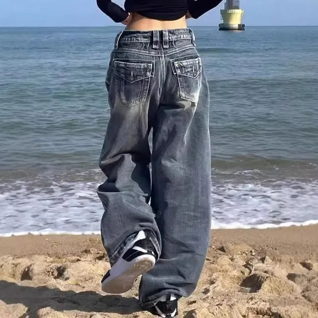 Mid Rise Washed Wide Leg Jeans