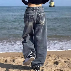 Mid Rise Washed Wide Leg Jeans