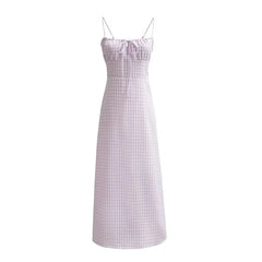 Spaghetti Strap Scoop Neck Gingham Tie Front Maxi A-Line Dress