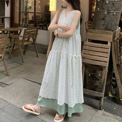 Sleeveless V-Neck Plain Maxi A-Line Dress / Spaghetti Strap Midi A-Line Dress