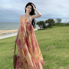 Spaghetti Strap Tie Dye Midi A-Line Sundress