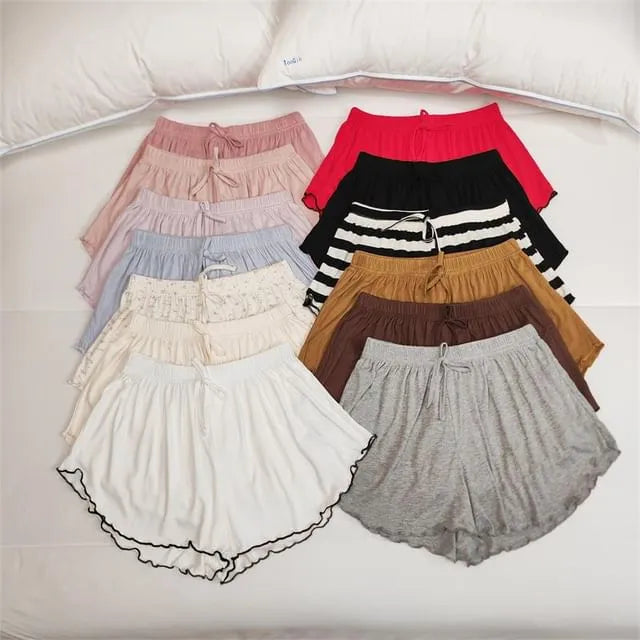 Elastic Waist Lettuce Edge Pajama Shorts