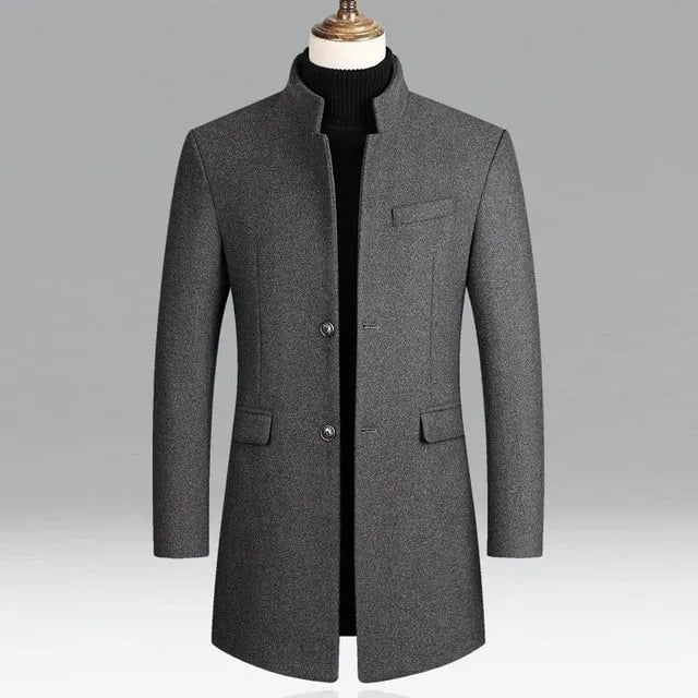 Stand Collar Plain Button Coat