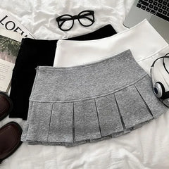 Low Waist Plain Pleated Mini A-Line Skirt