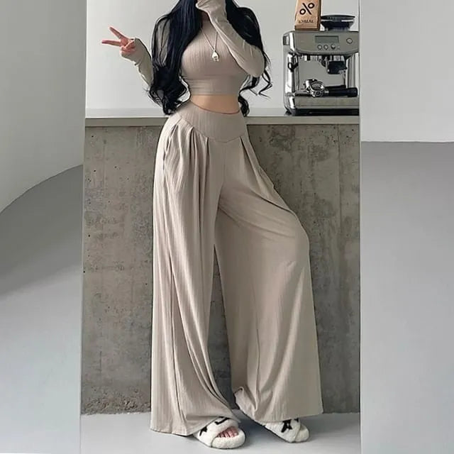 High Waist Plain Wide Leg Pants