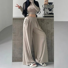 High Waist Plain Wide Leg Pants