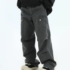 High Waist Plain Wide Leg Cargo Pants