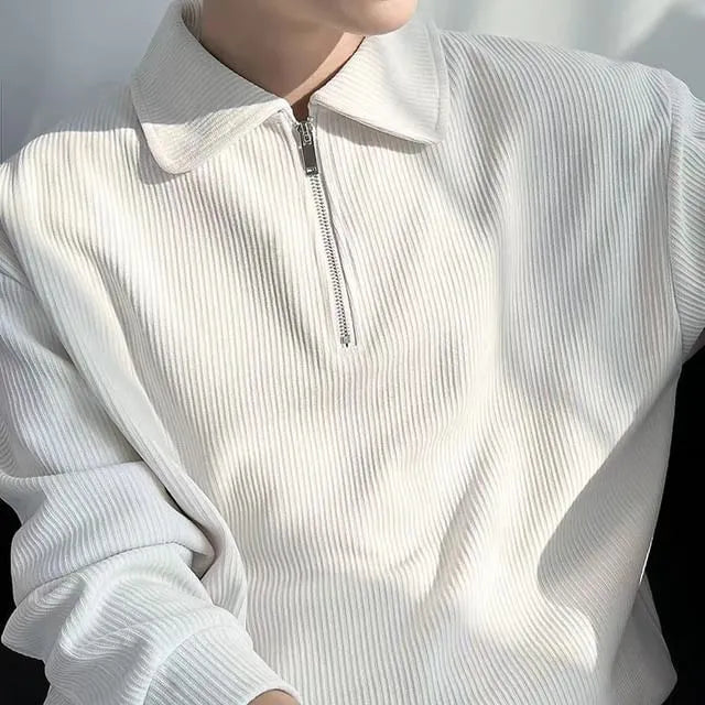 Long-Sleeve Half Zip Plain Polo Shirt