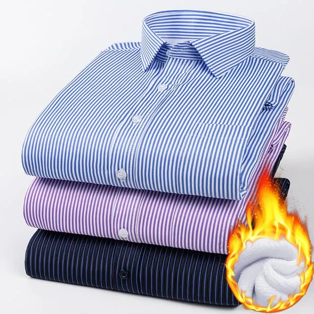 Long Sleeve Collared Striped Fleece Lined Button Shirt