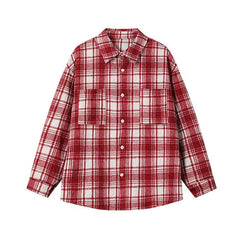 Long-Sleeve Plaid Pocket Detail Oversized Shirt