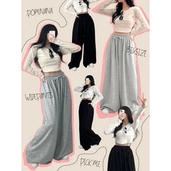 Drawstring Waist Plain Loose-Fit Sweatpants