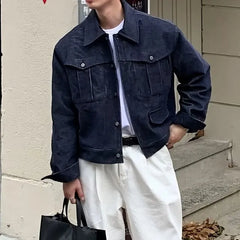 Pocket Detail Denim Single-Breasted Jacket