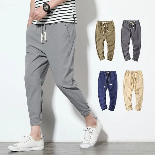 Drawstring Waist Plain Cropped Harem Pants