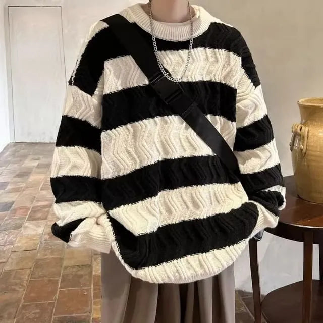 Crew Neck Striped Oversized Sweater