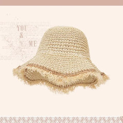 Fringed Trim Straw Bucket Hat